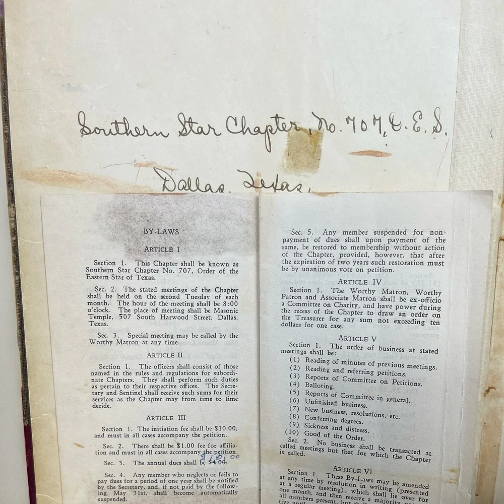 By-Laws Book For‎ Women's Southern Star Chapter No. 707 Dallas, Texas See Desc